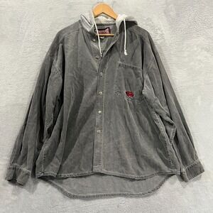 Vintage Quiksilver Hoodie Mens 2XL Corduroy Button Up Shirt Embroidered 90s Y2K